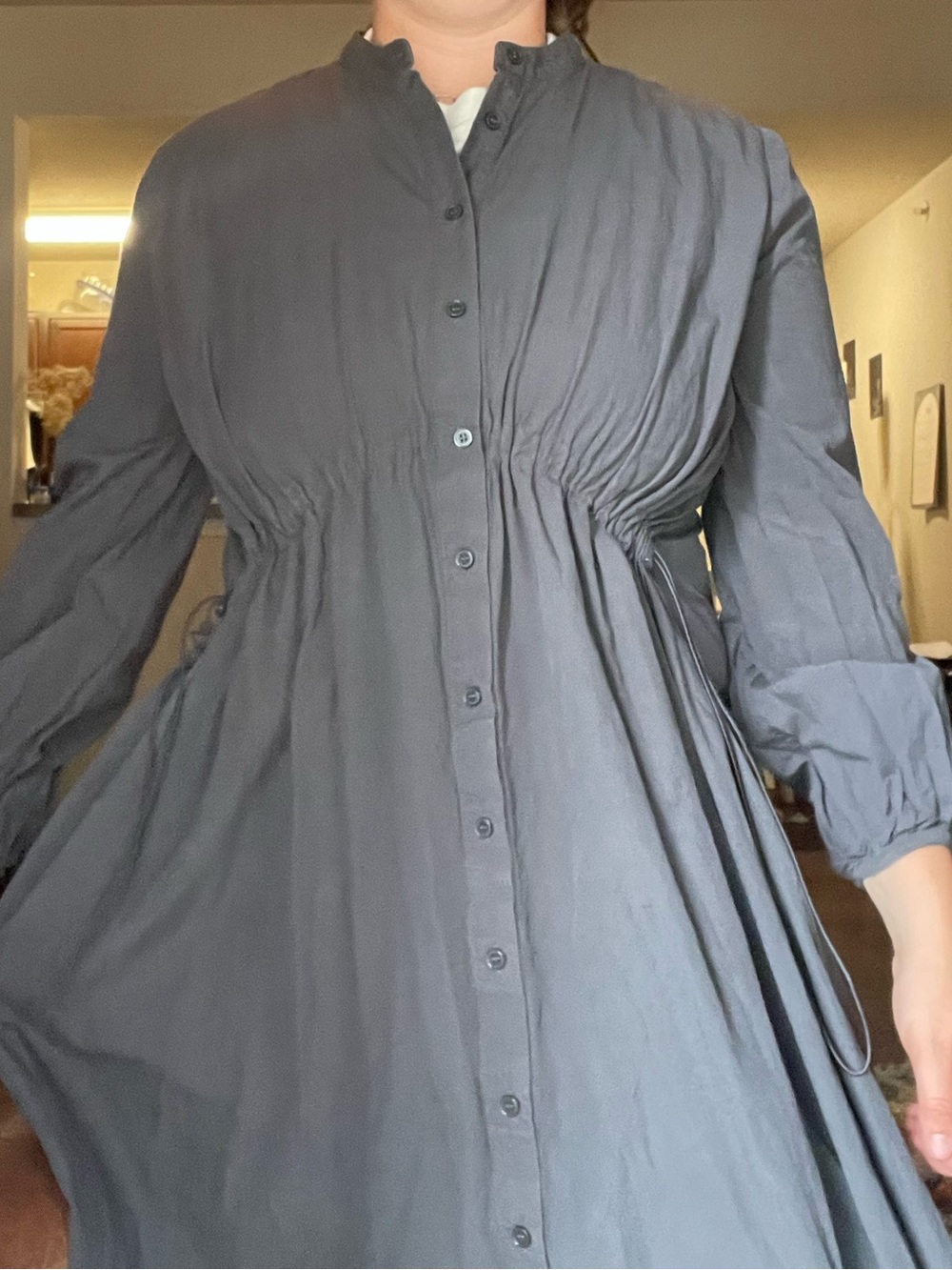 Zara cotton Adjustable Long Sleeve Drawstring-Waist Dress - Picture 3 of 3